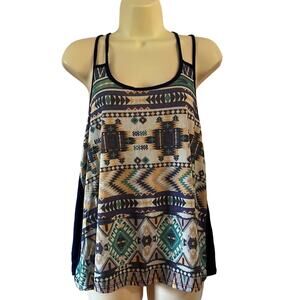 Miss Daisy L Multicolor Native Southwestern Print Knit Tank Top Strappy